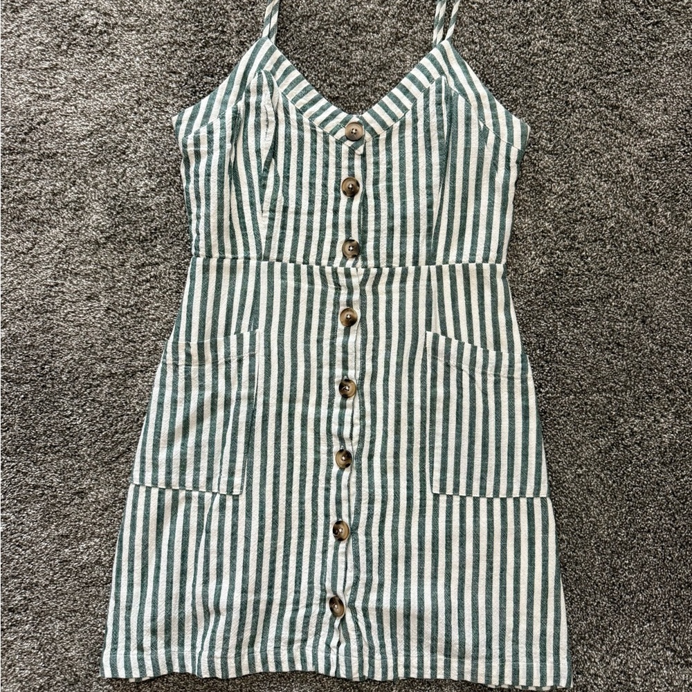 Lulu's Green and White Striped Mini Dress